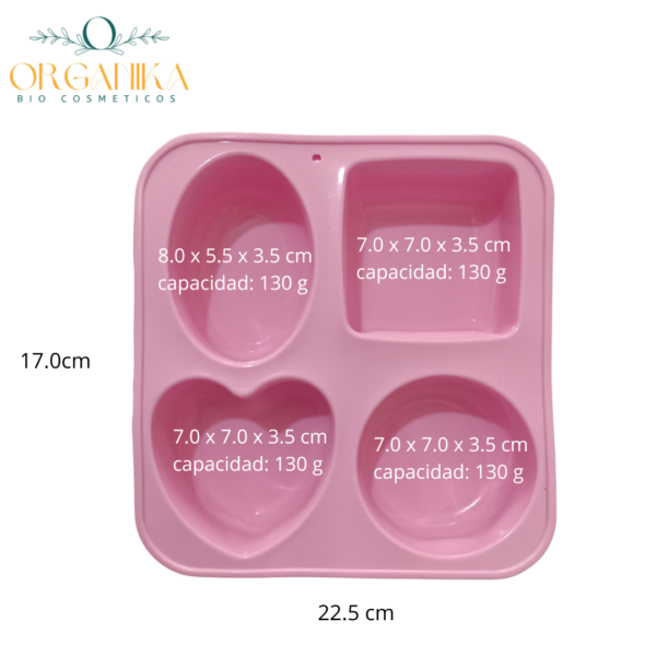 14 MOLDE DE SILICONA TIPO CORAZON, CUADRADO, CIRCULO